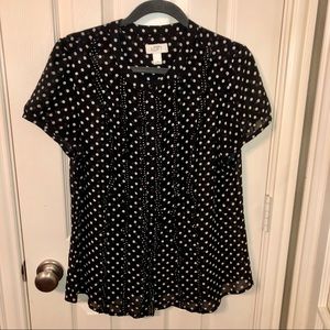 Loft black grey polka dot short sleeve blouse